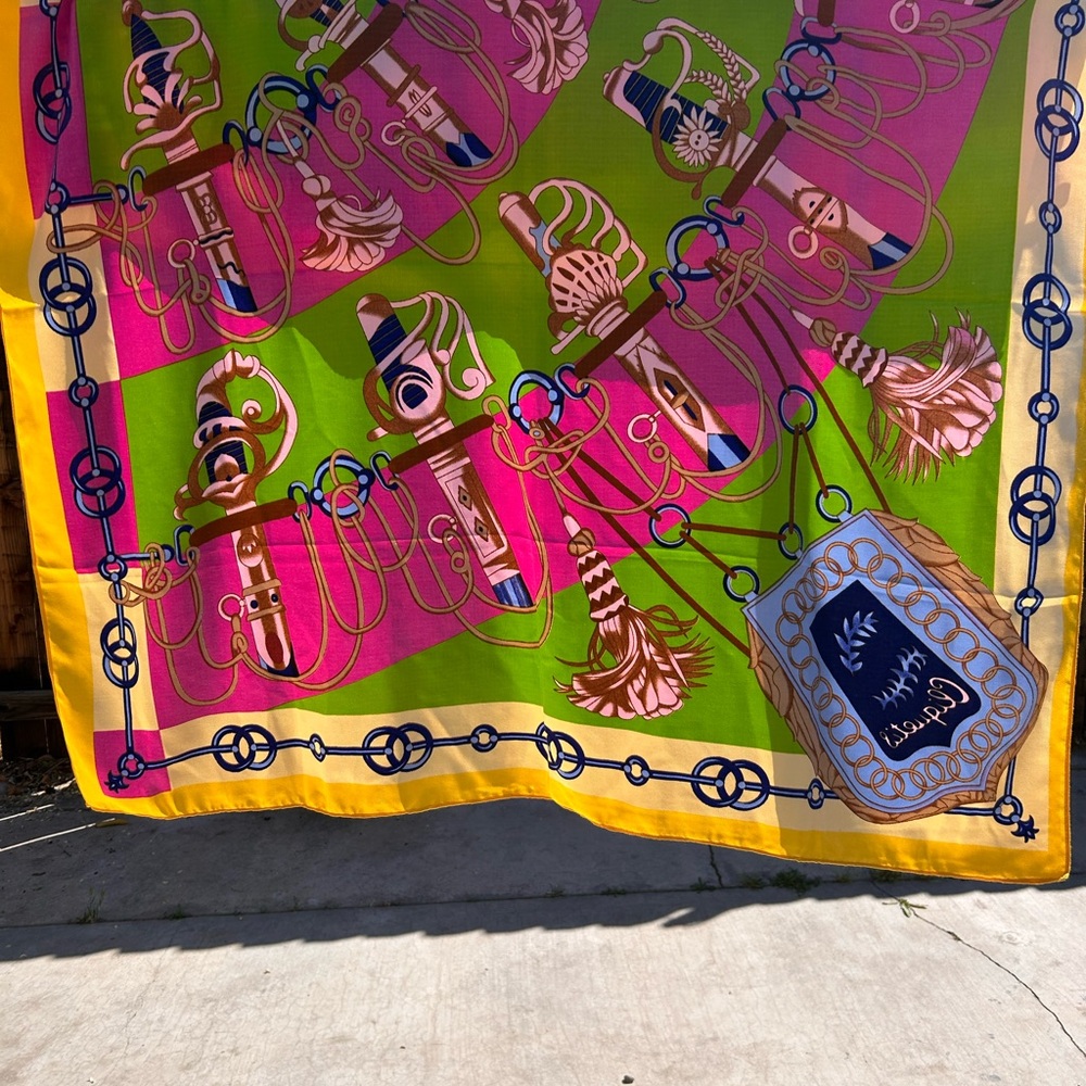 Vibrant Equestrian Print Silk wool - Lime, Pink & Yellow